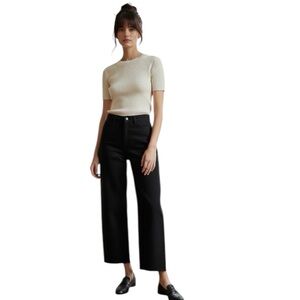 Oak + Fort Barrel Leg Mid Rise Denim Jeans w/ Frayed Hem in Black Size 26